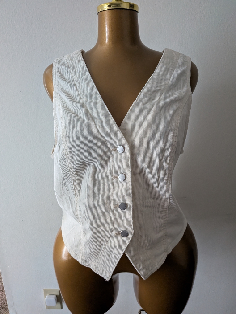 Universal Thread White Sleeveless Button-Front V-Neck Vest~L